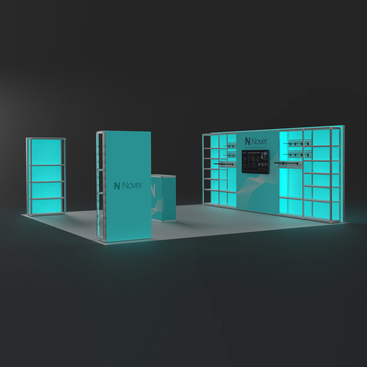 20ft × 20ft Island Backlit & Shelving Booth – Modular Rack + Double-Sided Light Box Kit 20202