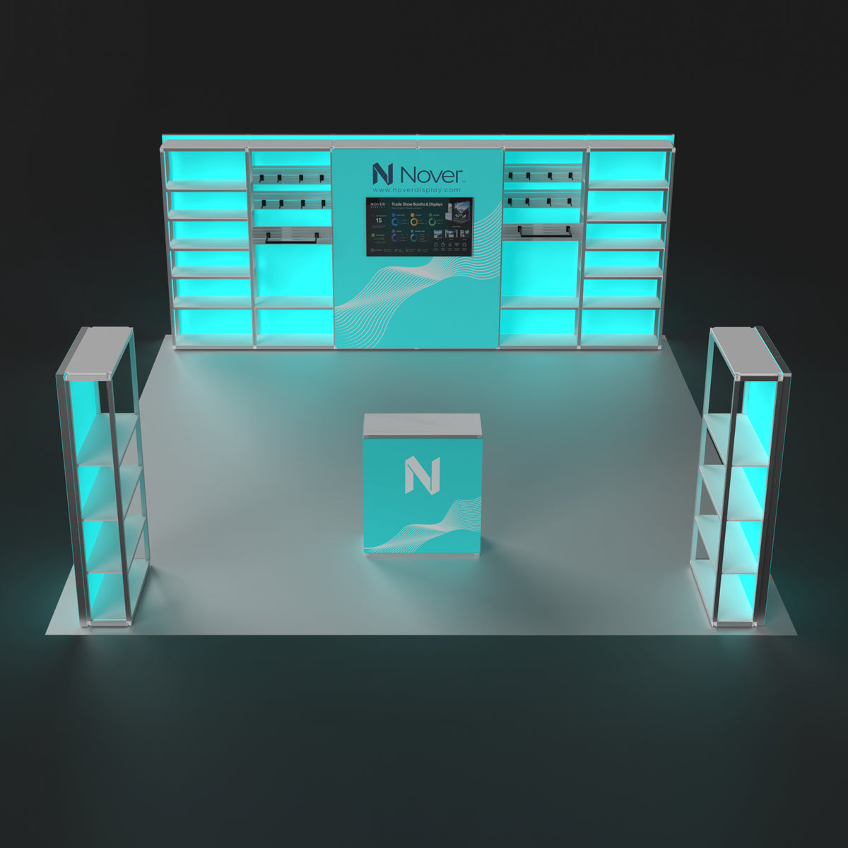 20ft × 20ft Island Backlit & Shelving Booth – Modular Rack + Double-Sided Light Box Kit 20202
