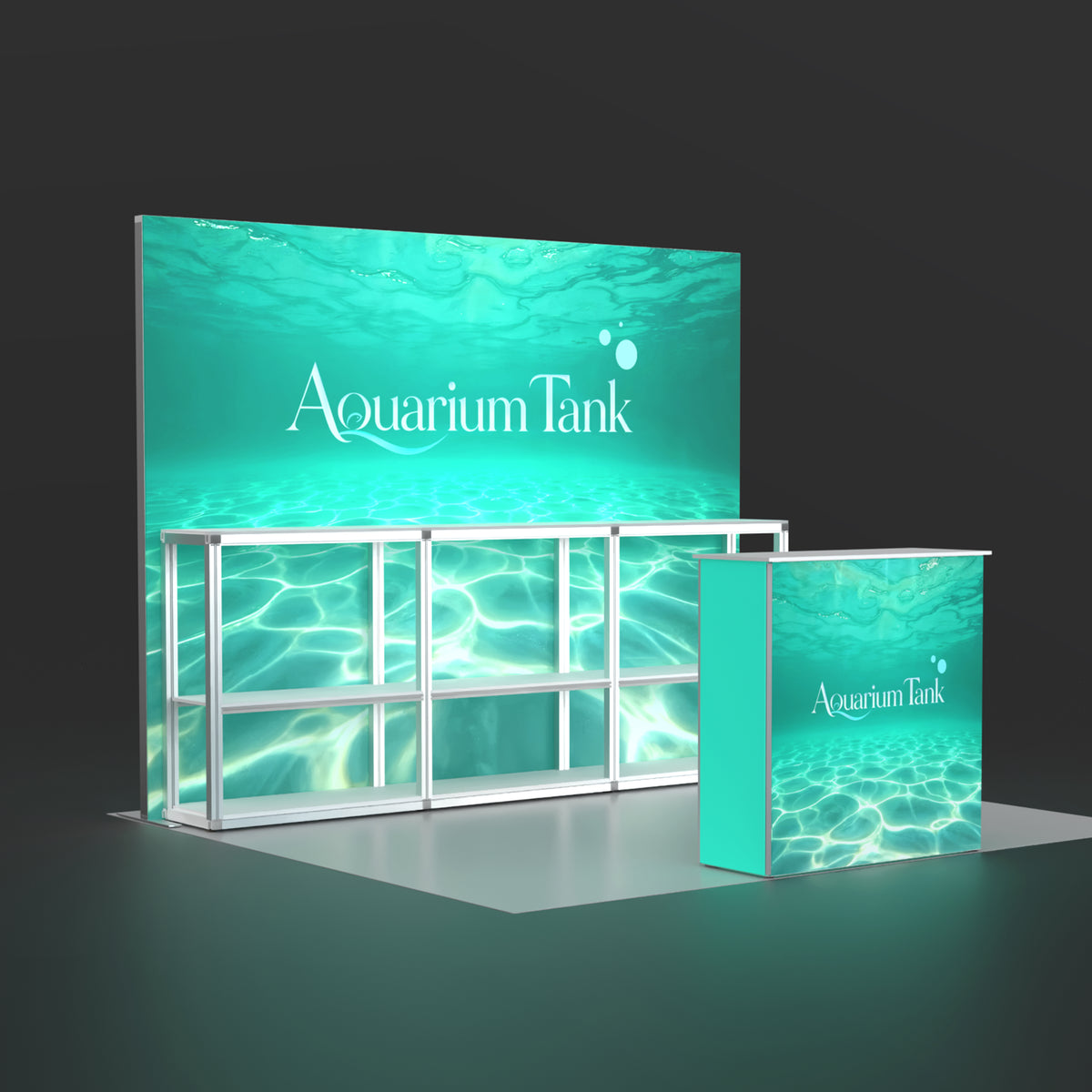 10ft Backlit Trade Show Booth with Shelving - Modular Rack + QSeg 60 Kit 101