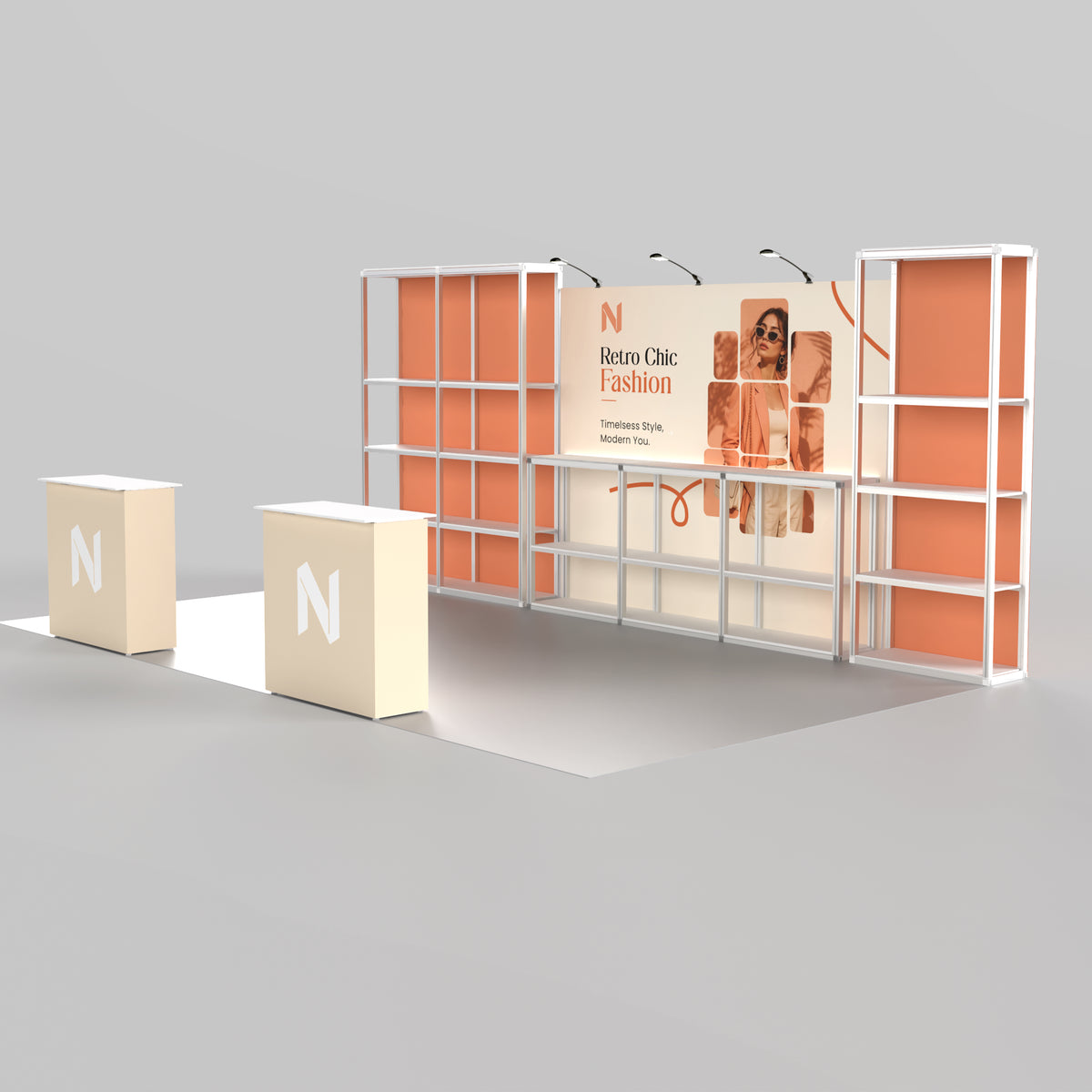 20ft Shelving Trade Show Booth - Modular Rack + QSEG 40 Kit 201