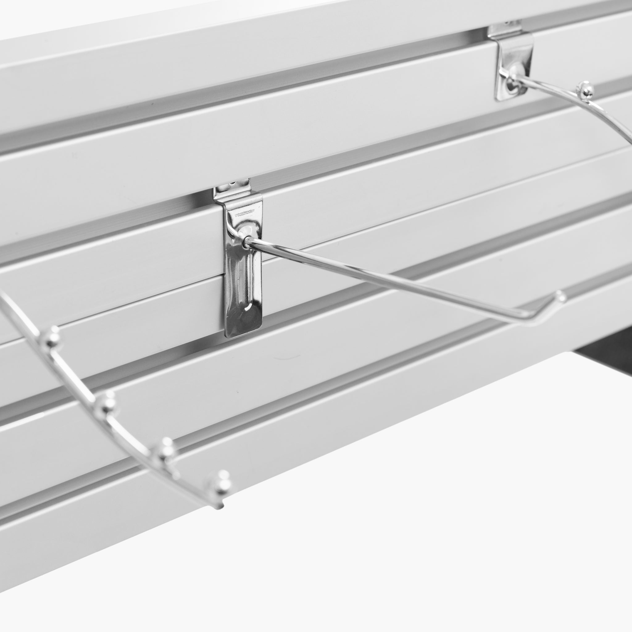 Slat wall panel accessory for modular rack shelving system with horizontal grooves
