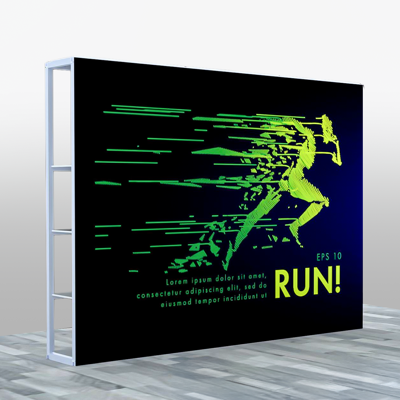 Front Side Custom Graphics for Modular Rack Three Section 8ft