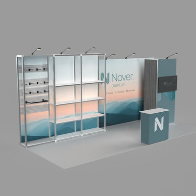 20ft Shelving Trade Show Booth with Closet & TV Mount Kit Modular Rack + QSEG 40-1