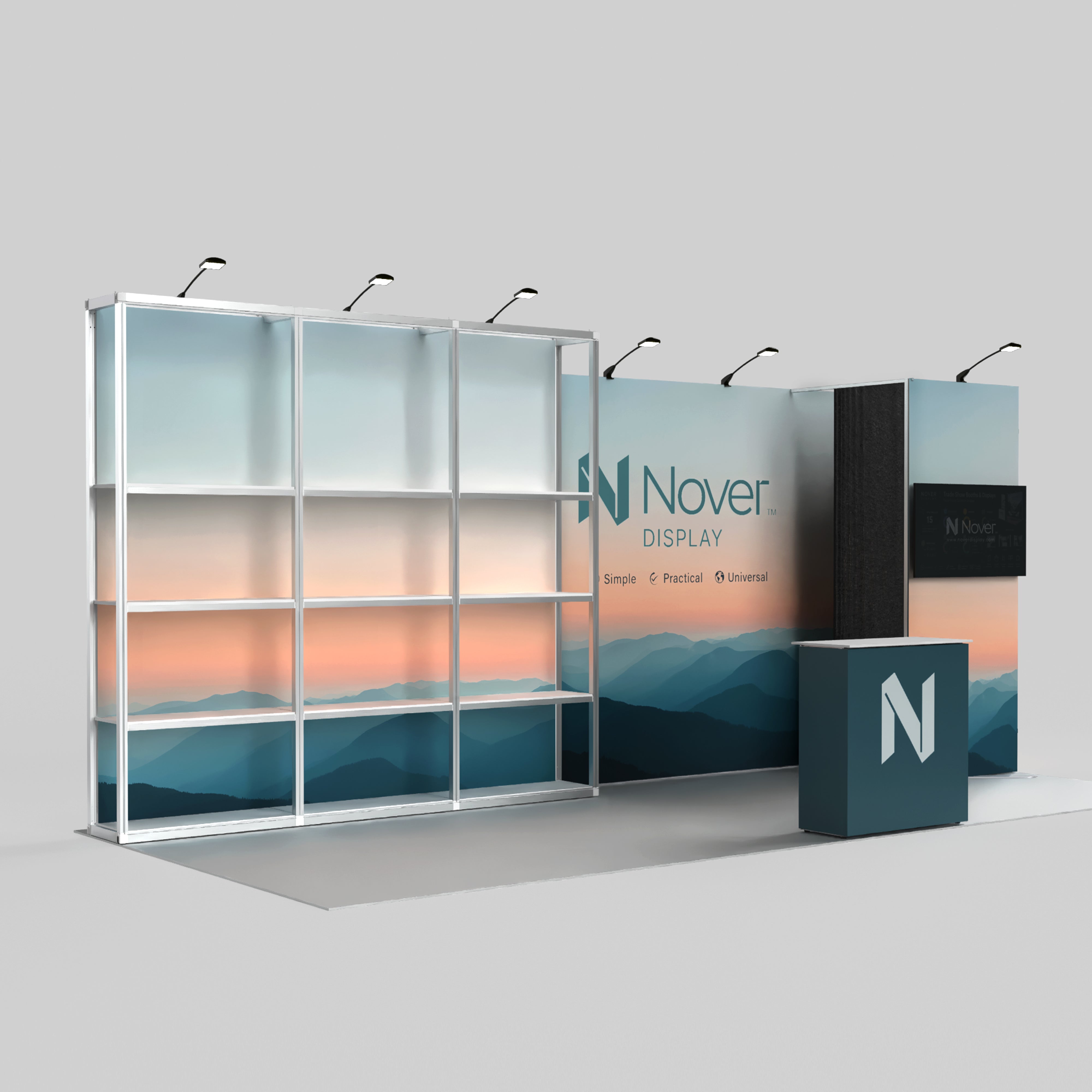 20ft Shelving Trade Show Booth with Closet & TV Mount Kit Modular Rack + QSEG 40-1