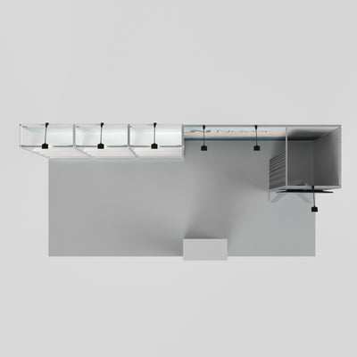 20ft Shelving Trade Show Booth with Closet & TV Mount Kit Modular Rack + QSEG 40-1