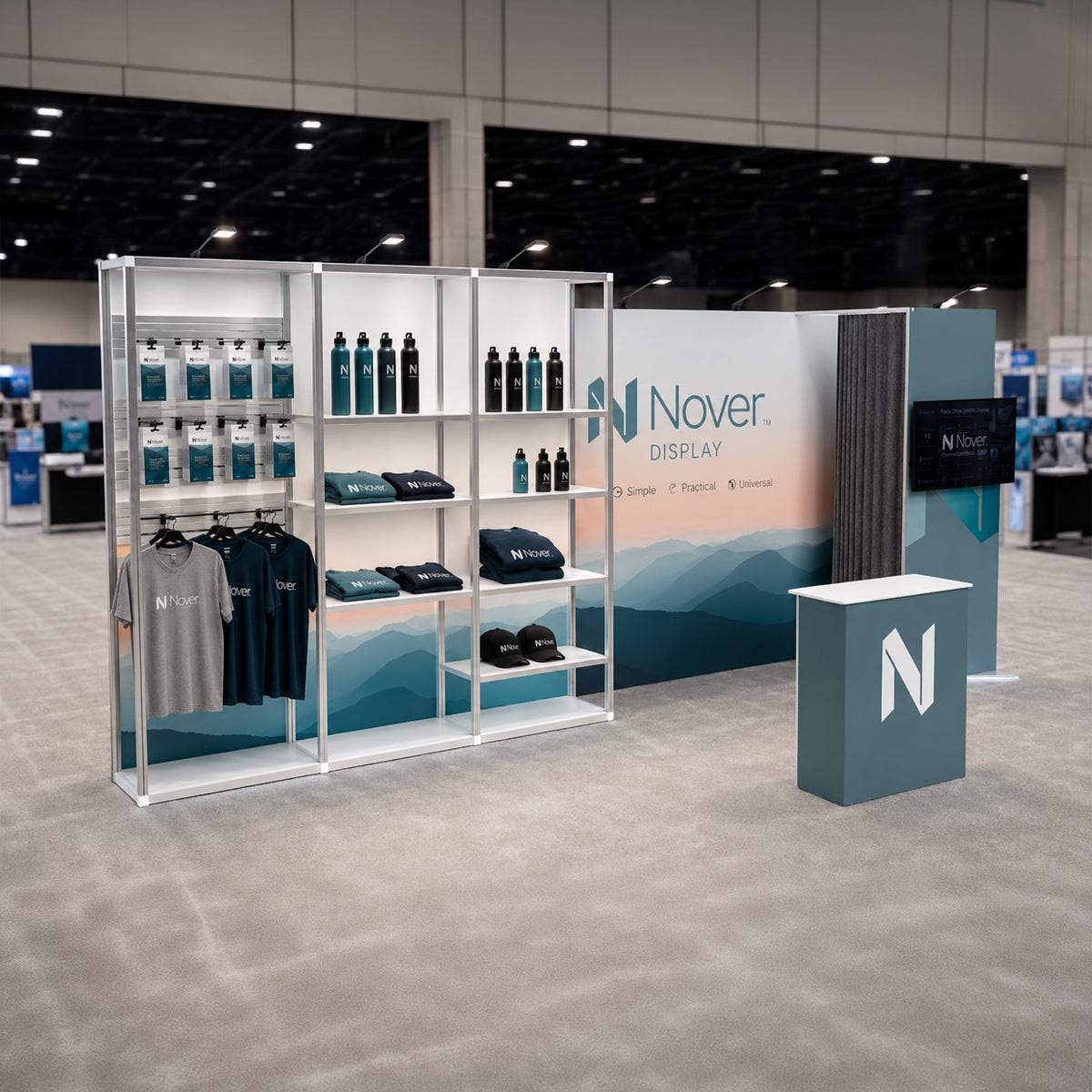 20ft Shelving Trade Show Booth with Closet & TV Mount Kit Modular Rack + QSEG 40-1