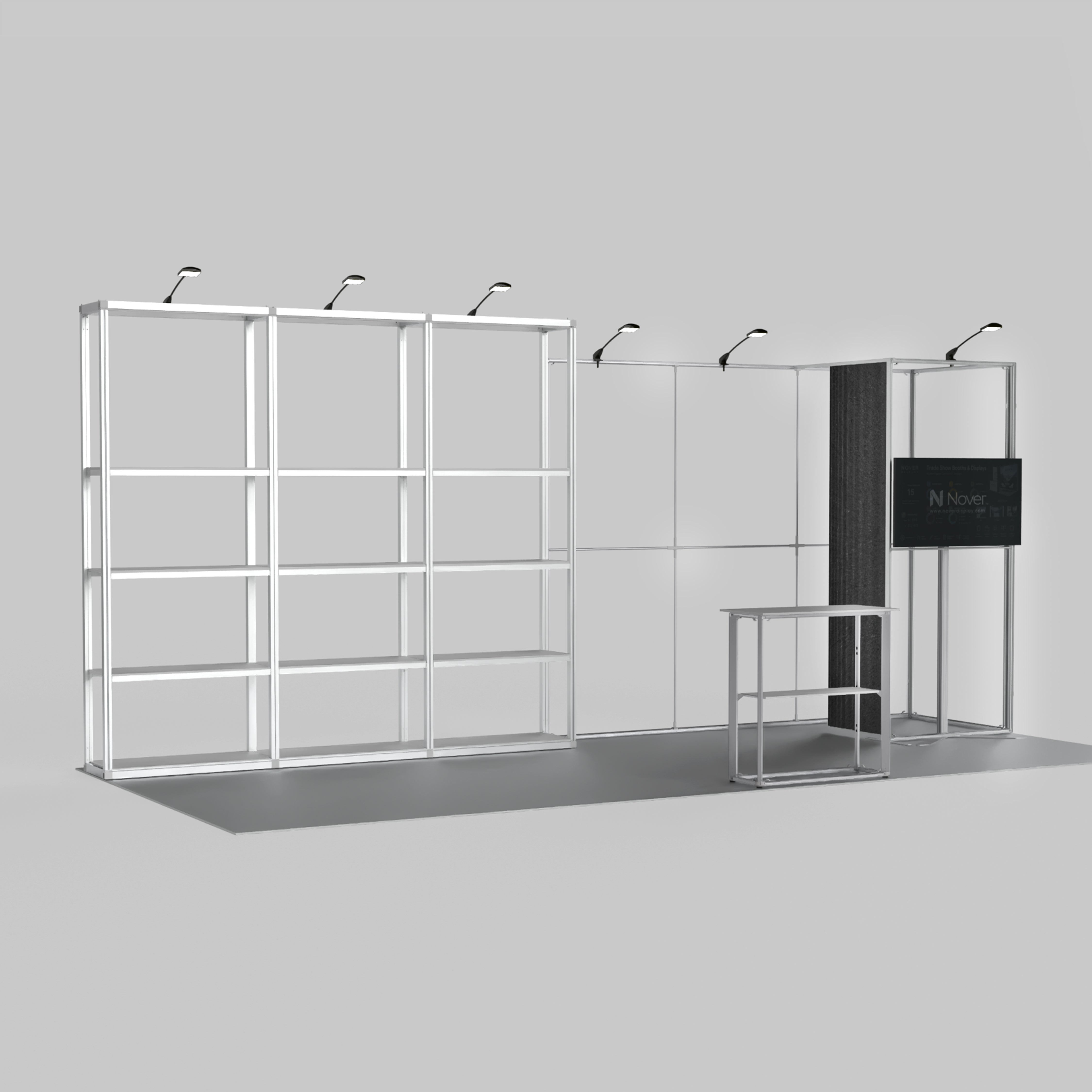 20ft Shelving Trade Show Booth with Closet & TV Mount Kit Modular Rack + QSEG 40-1
