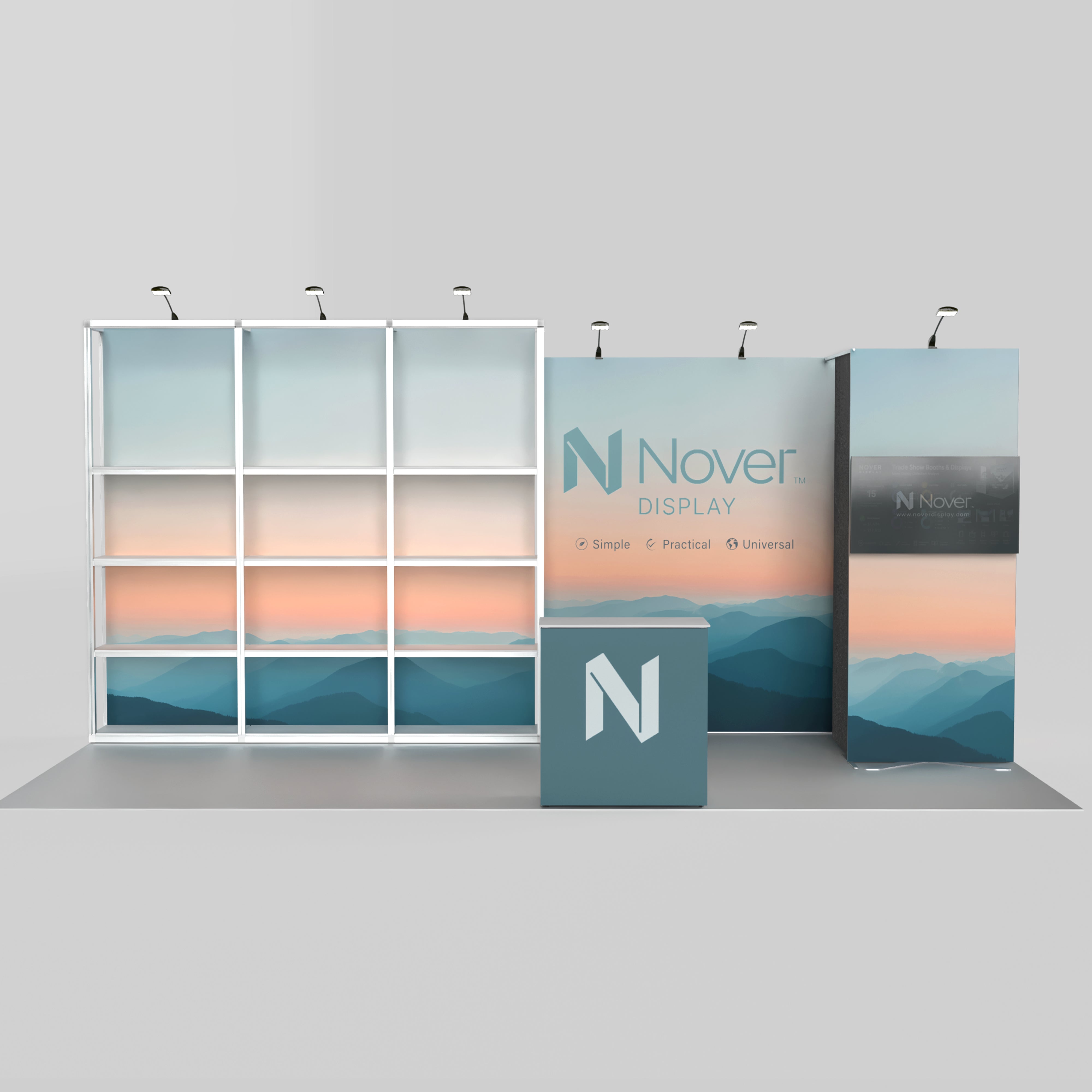 20ft Shelving Trade Show Booth with Closet & TV Mount Kit Modular Rack + QSEG 40-1