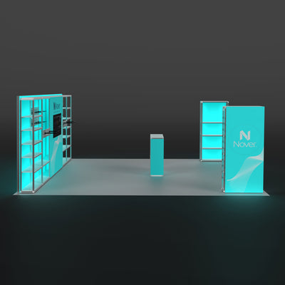 20ft × 20ft Island Backlit & Shelving Booth – Modular Rack + Double-Sided Light Box Kit 20202