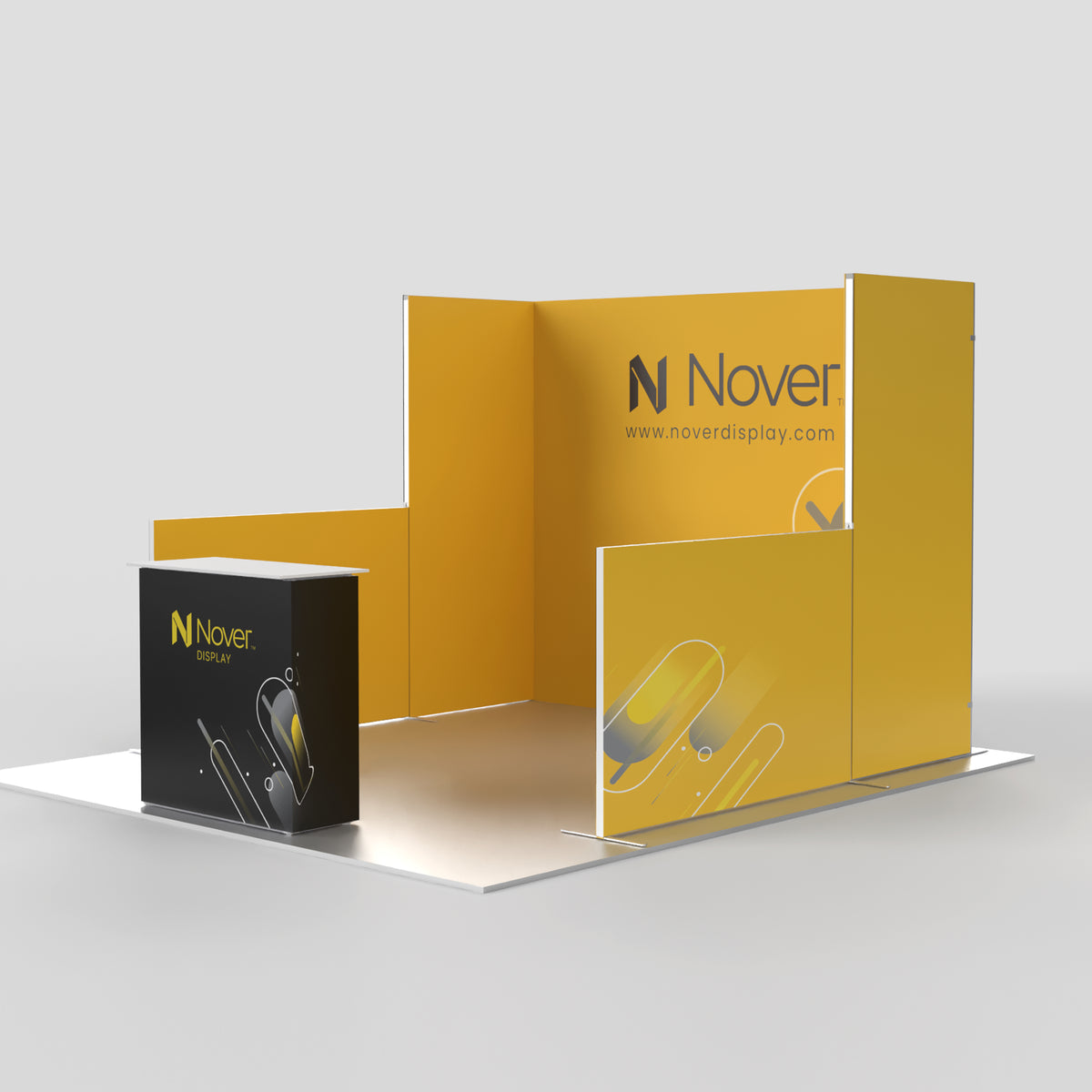 10ft U-Shaped Trade Show Booth with Low Wall Extensions — QSEG 40 kit 105