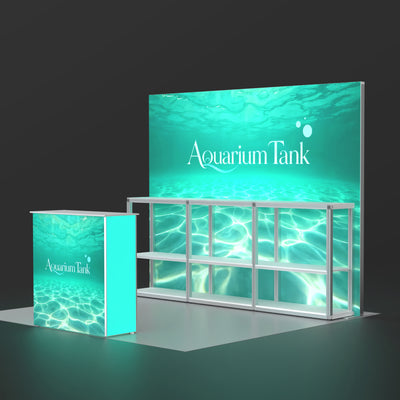 10ft Backlit Trade Show Booth with Shelving - Modular Rack + QSeg 60 Kit 101