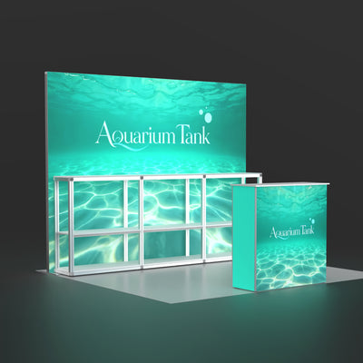 10ft Backlit Trade Show Booth with Shelving - Modular Rack + QSeg 60 Kit 101