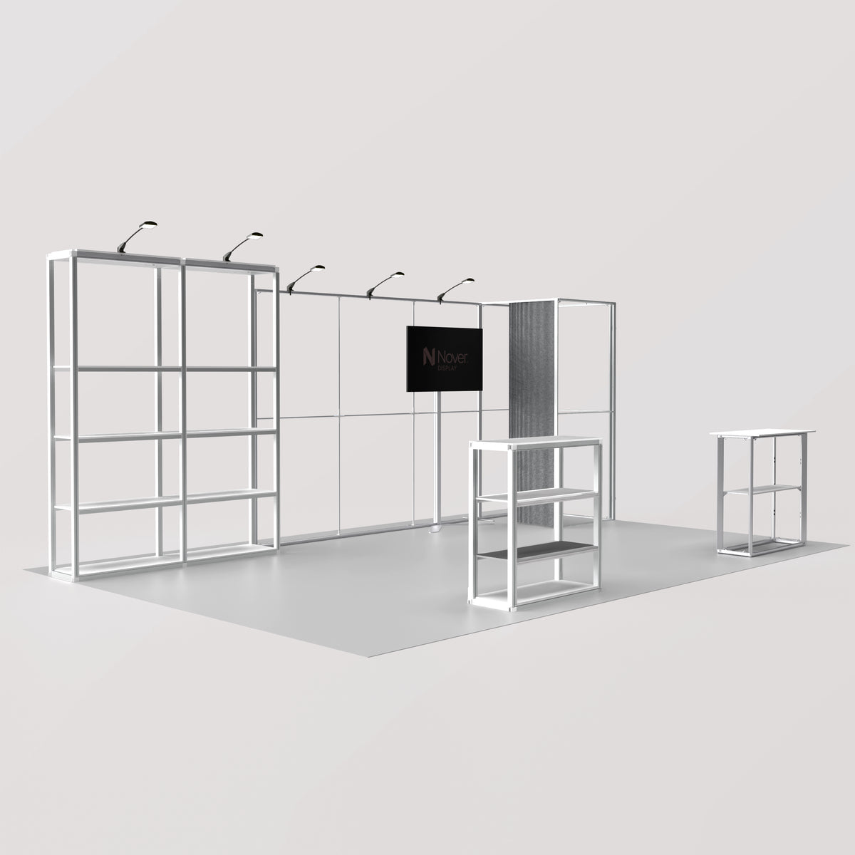 20ft Shelving Trade Show Booth with Closet — Modular Rack + QSEG 40 Kit 202