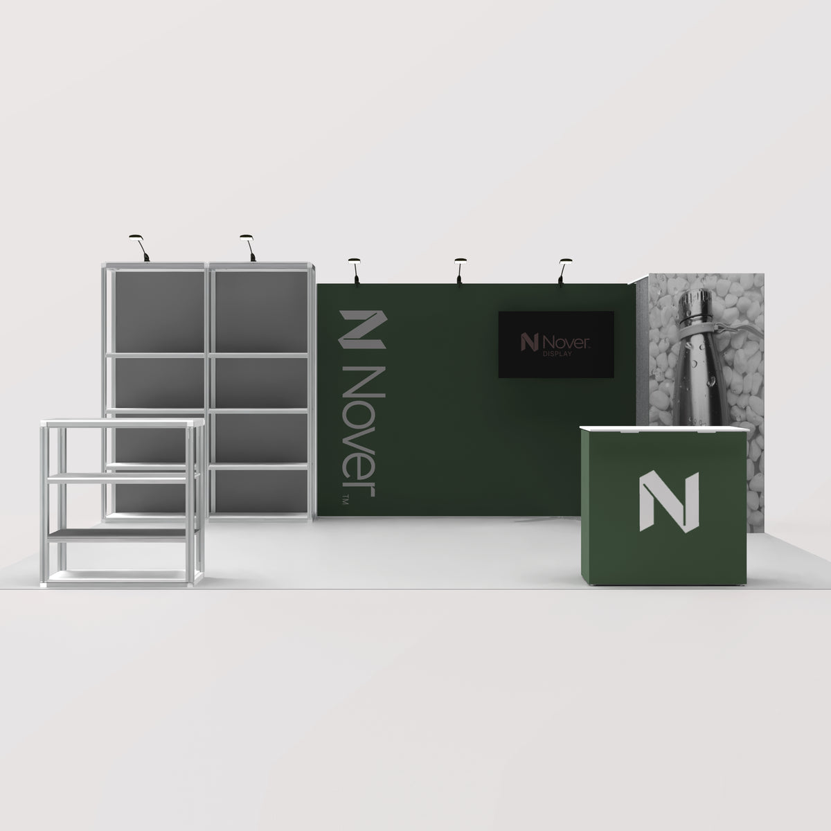 20ft Shelving Trade Show Booth with Closet — Modular Rack + QSEG 40 Kit 202