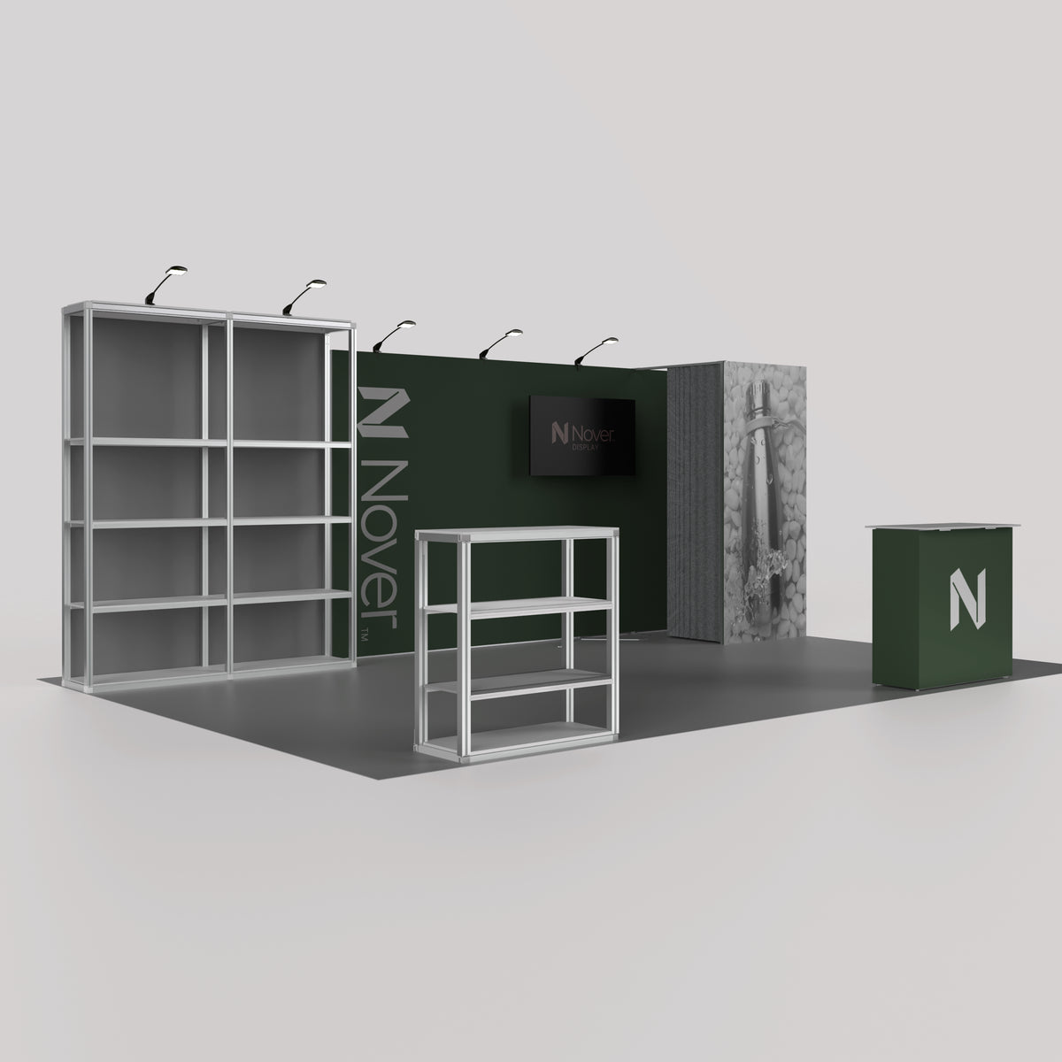 20ft Shelving Trade Show Booth with Closet — Modular Rack + QSEG 40 Kit 202