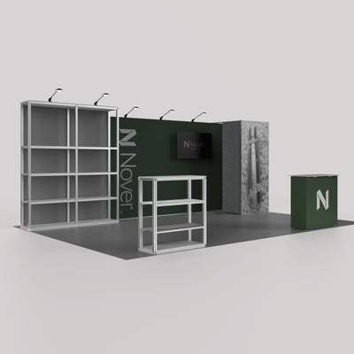 20ft Shelving Trade Show Booth with Closet — Modular Rack + QSEG 40 Kit 202