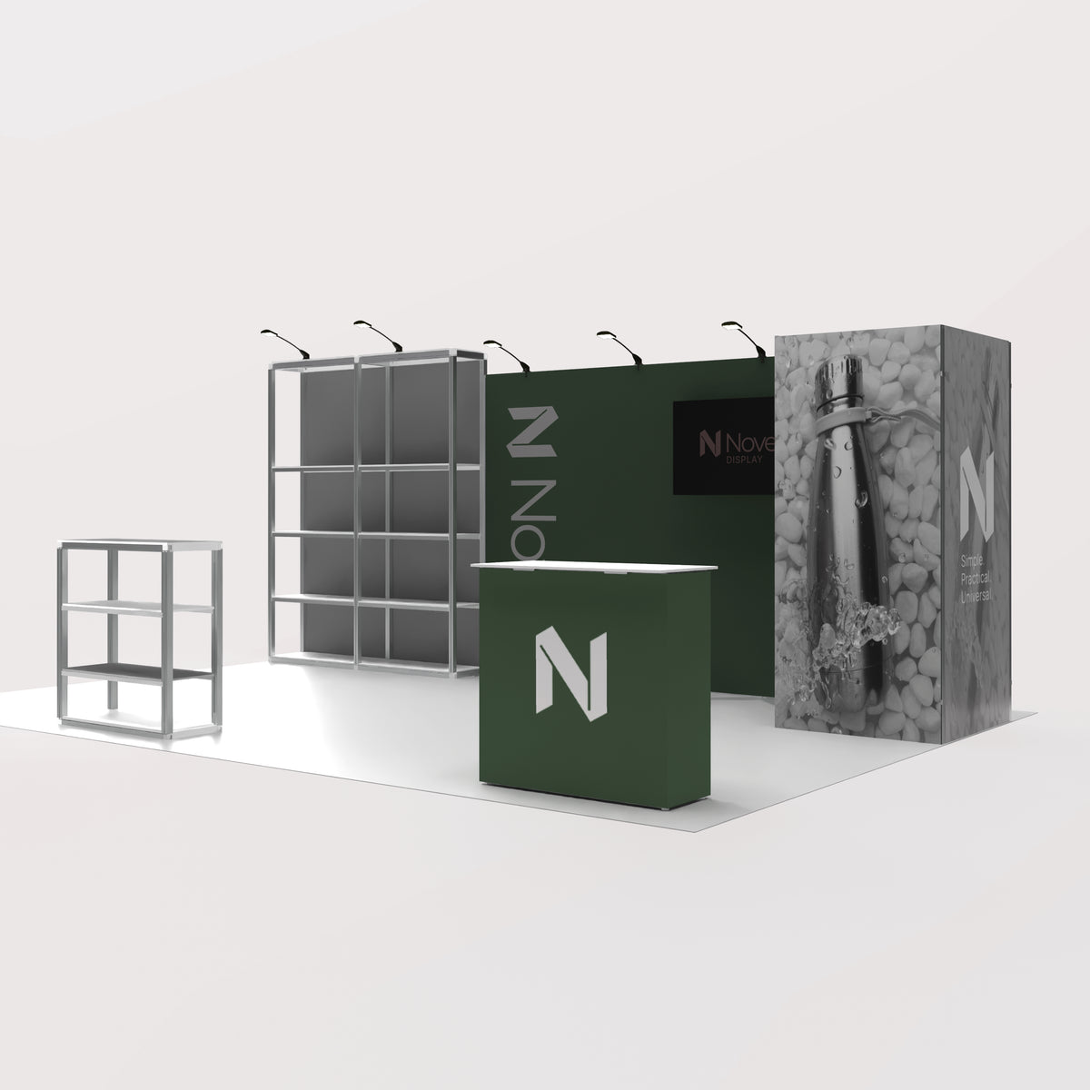 20ft Shelving Trade Show Booth with Closet — Modular Rack + QSEG 40 Kit 202
