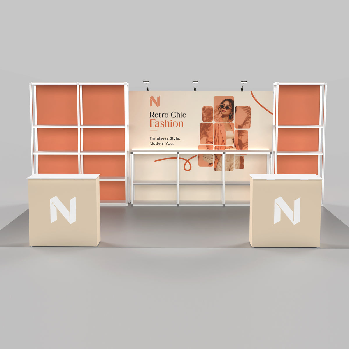 20ft Shelving Trade Show Booth - Modular Rack + QSEG 40 Kit 201