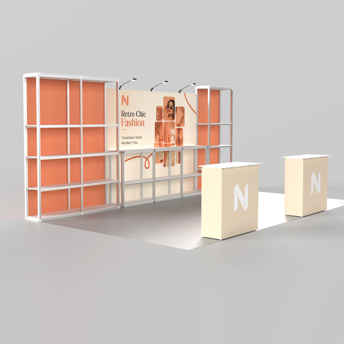 20ft Shelving Trade Show Booth - Modular Rack + QSEG 40 Kit 201