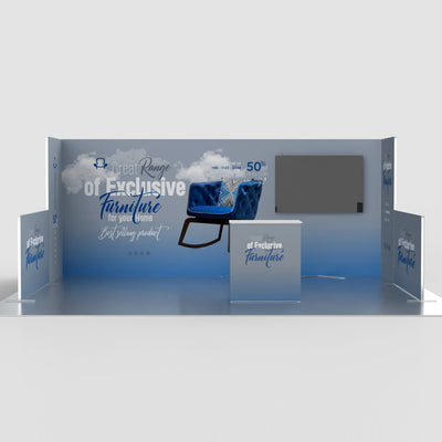 20ft U-Shaped Trade Show Booth with Low Wall Extensions — QSEG 40 kit 206