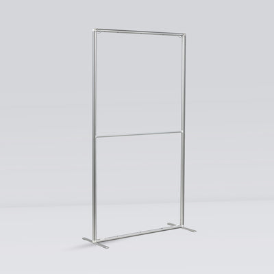 Side perspective view of a 39" x 89" Qseg 40 SEG banner stand aluminum frame skeleton on a light gray background.
