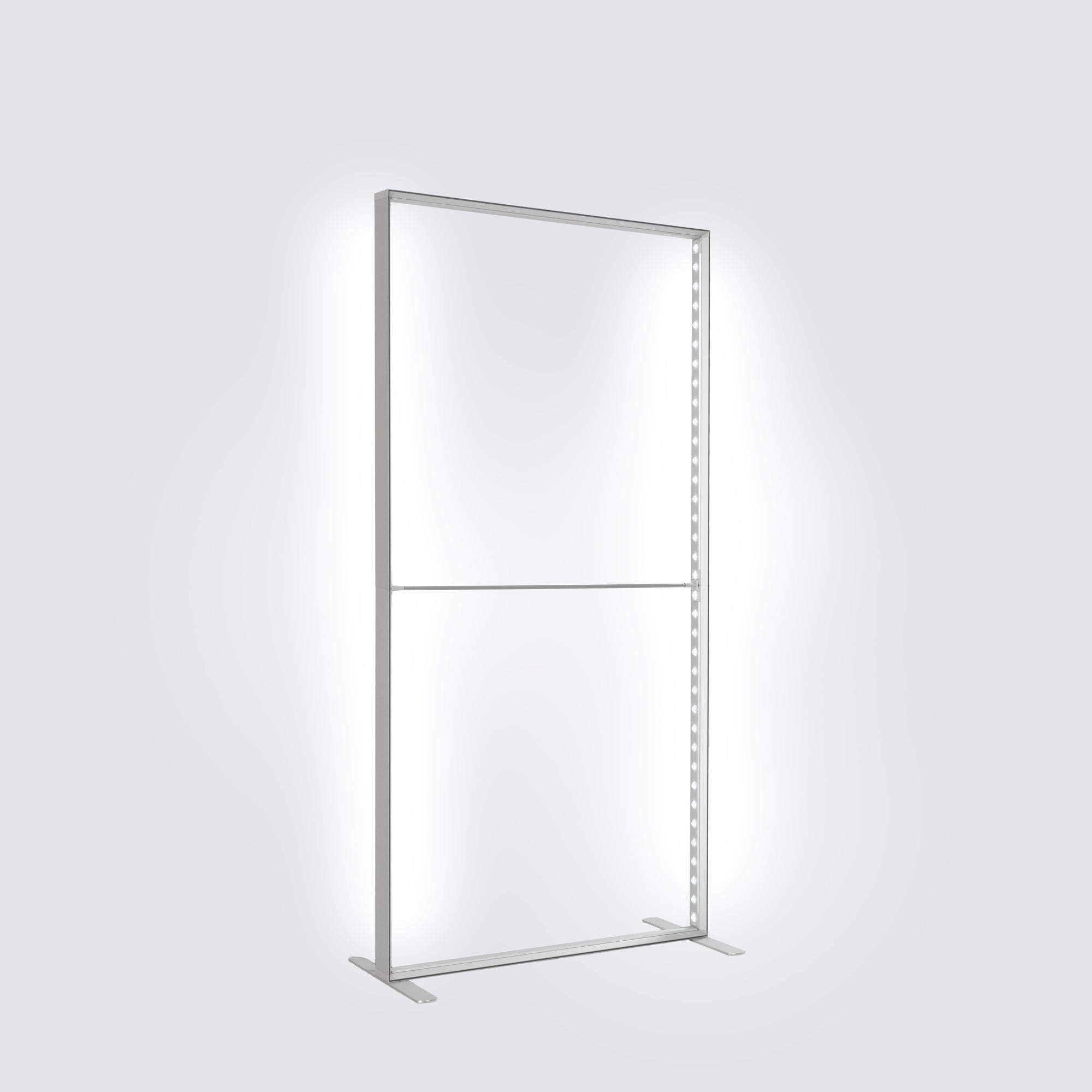 nassembled view of the 80mm aluminum frame profile and LED components for Qseg 80 Double-Sided Light Box Essential