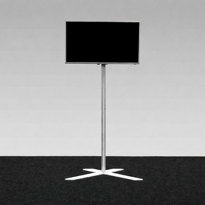 TV Stand X portable monitor mount with slim 8mm feet for trade show back-wall integration