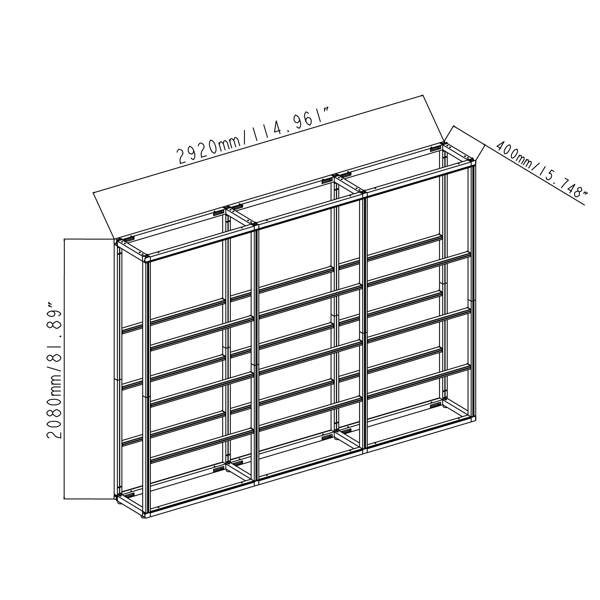 Modular Rack - 3 Section - 5 Tier Frame with Panels