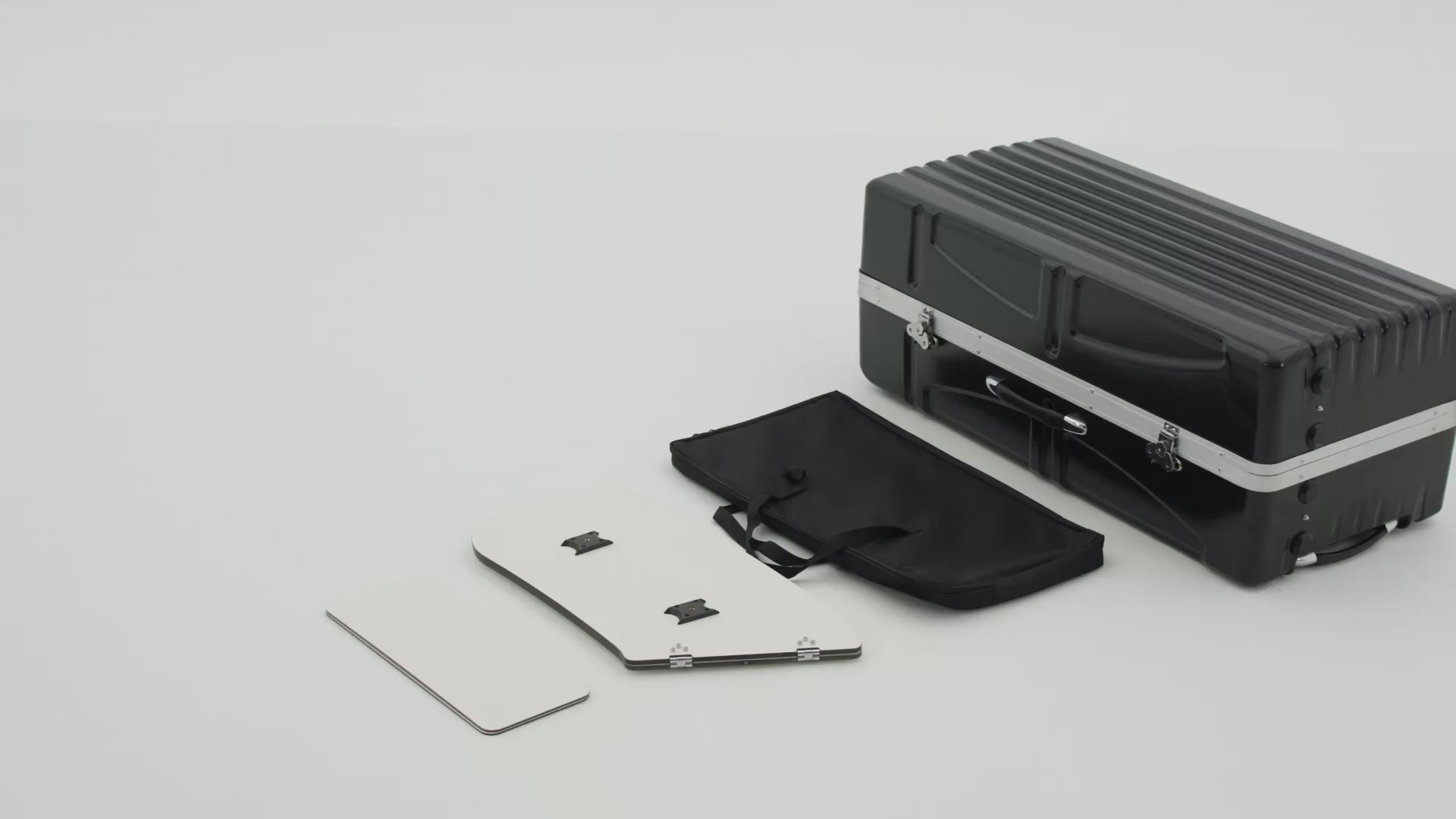 Durable 2-in-1 shipping travel case converting into a portable trade show reception counter.